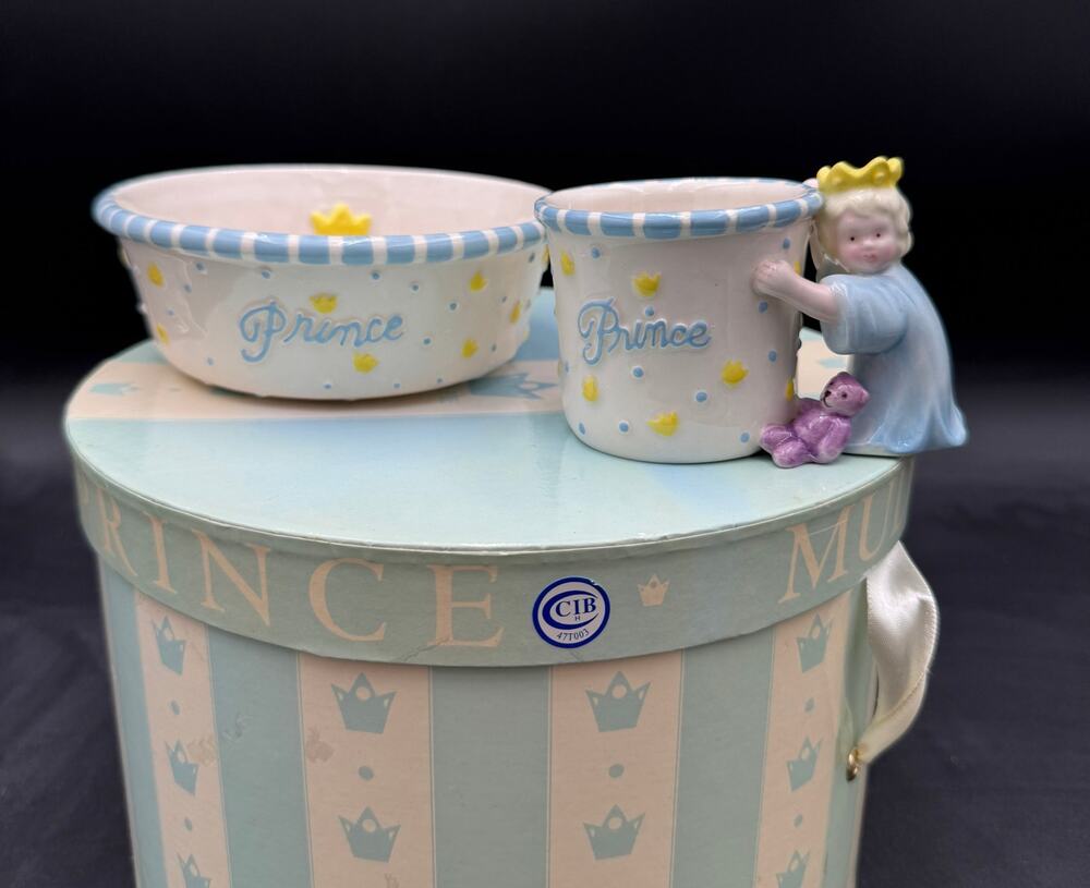 Mud Pie Prince Bowl and Cup Set for Baby Boy